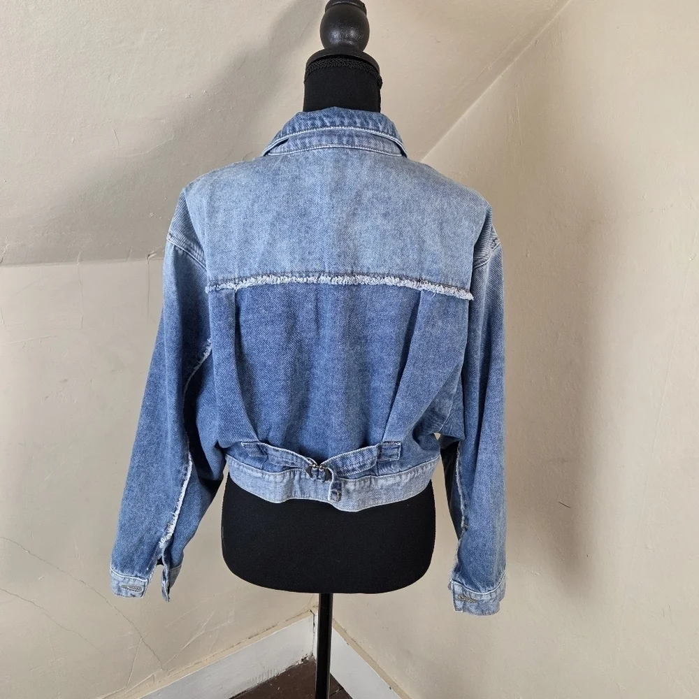 Free People Bedford Blue Denim Cropped Jean Jacket Women size S - Picture 7 of 15